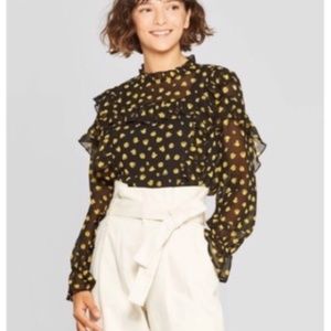 Black & Yellow Ruffled Top